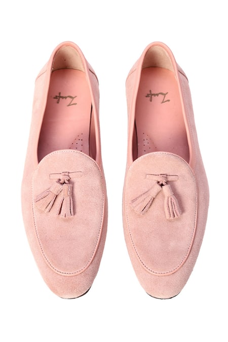 Shop_Zufr_Coral Pink Suede Leather Loafers _at_Aza_Fashions