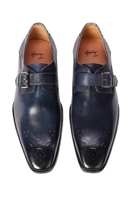 Shop Zufr Blue Navy Calfskin Leather Monk Shoes at Aza Fashions Shop_Zufr_Blue Navy Calfskin Leather Monk Shoes_at_Aza_Fashions