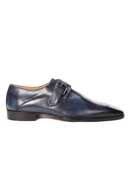 Zufr Blue Navy Calfskin Leather Monk Shoes Online at Aza Fashions Zufr_Blue Navy Calfskin Leather Monk Shoes_Online_at_Aza_Fashions