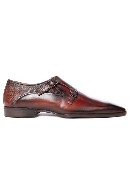 Zufr_Wine Edison Calfskin Leather Monk Shoes_Online_at_Aza_Fashions