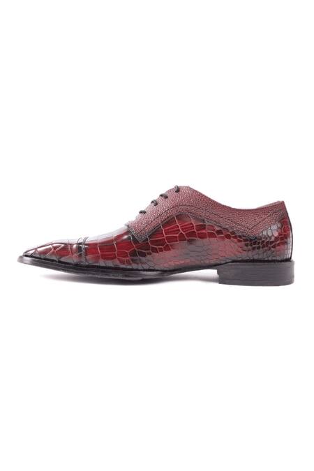 Zufr_Wine Jude Croc Embossed Oxford Shoes_Online_at_Aza_Fashions