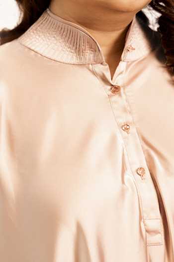 Shop_Anmol Kakad_Pink Satin, Silk Embroidery High Neck Marie Collar Tunic Set_Online_at_Aza_Fashions