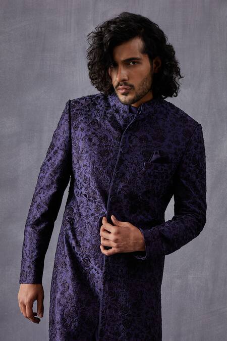 Buy Arjan Dugal Blue Chanderi , Satin, Embroidery Kurta Set Online at Aza Fashions Buy_Arjan Dugal_Blue Chanderi , Satin, Embroidery Kurta Set _Online_at_Aza_Fashions