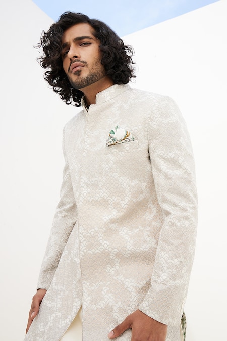 Buy Arjan Dugal Ivory Chanderi Silk Embroidered Thread And Zari Work Achkan Set Online at Aza Fashions Buy_Arjan Dugal_Ivory Chanderi Silk Embroidered Thread And Zari Work Achkan Set _Online_at_Aza_Fashions