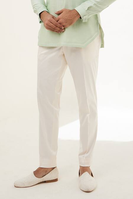 Arjan Dugal_Green Chanderi Silk, Cotton Kurta And Pant Set _Online_at_Aza_Fashions