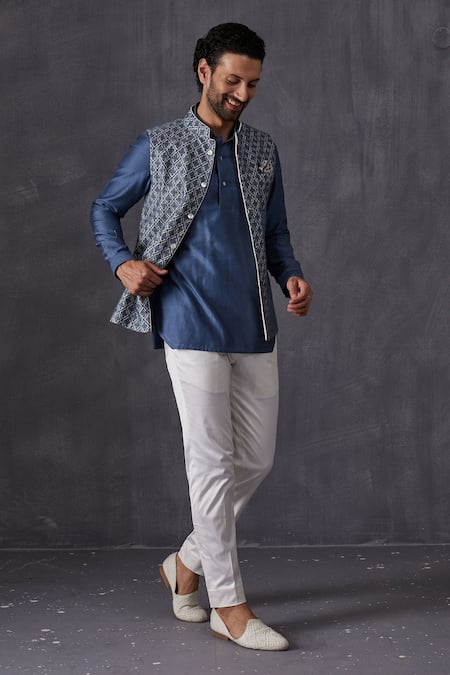 Arjan Dugal Chanderi Silk Asymmetric Kurta & Pant Set 