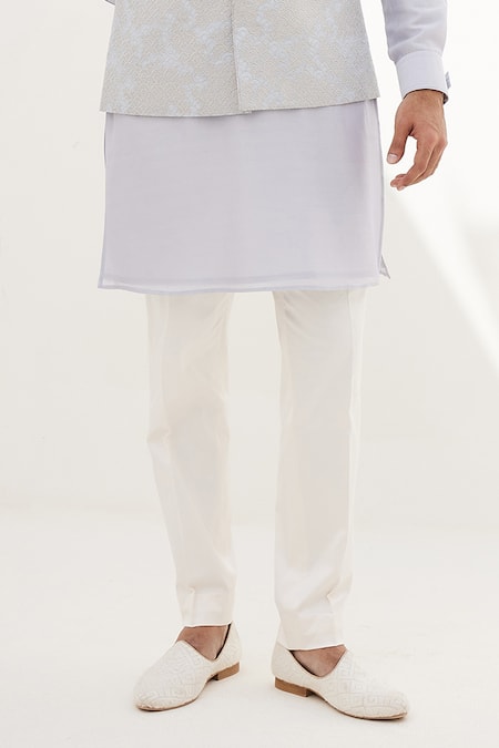 Shop_Arjan Dugal_Blue Chanderi Silk, Cotton Satin, Cotton, Lycra Plain Kurta Set _Online_at_Aza_Fashions