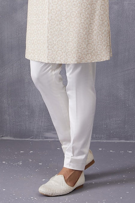 Arjan Dugal_Ivory Chanderi Silk Embroidered Dori Work Achkan Set _Online_at_Aza_Fashions
