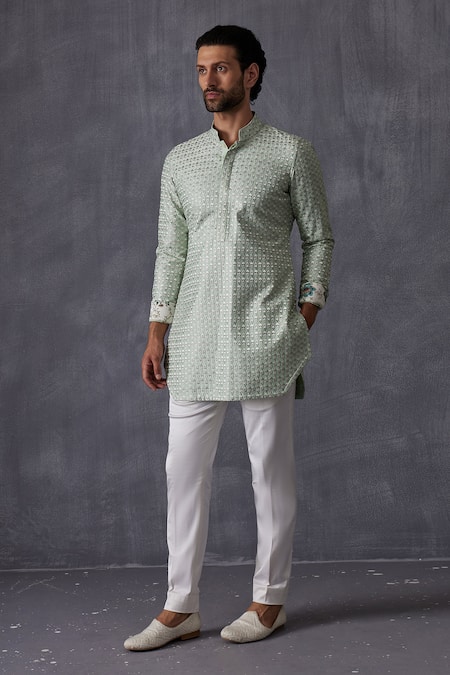 Arjan Dugal Sage Green Embroidered Kurta Set 