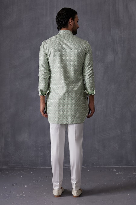 Arjan Dugal Sage Green Embroidered Kurta Set 
