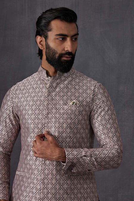 Arjan Dugal Gray Chanderi Silk Embroidery Floral Bundi Online at Aza Fashions Arjan Dugal_Gray Chanderi Silk Embroidery Floral Bundi _Online_at_Aza_Fashions