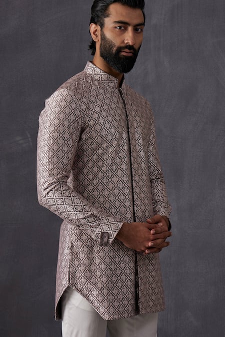 Buy Arjan Dugal Gray Chanderi Silk Embroidery Floral Bundi Online at Aza Fashions Buy_Arjan Dugal_Gray Chanderi Silk Embroidery Floral Bundi _Online_at_Aza_Fashions