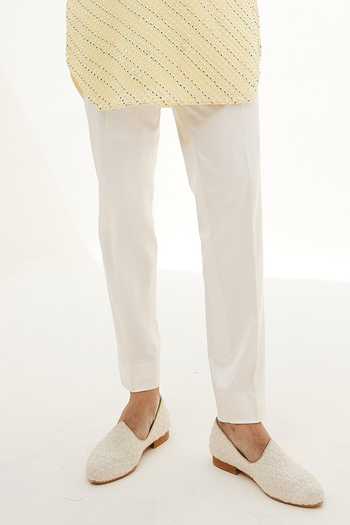 Arjan Dugal_Yellow Cotton, Silk, Georgette, Lycra Straight Floral Kurta With Pant _Online_at_Aza_Fashions