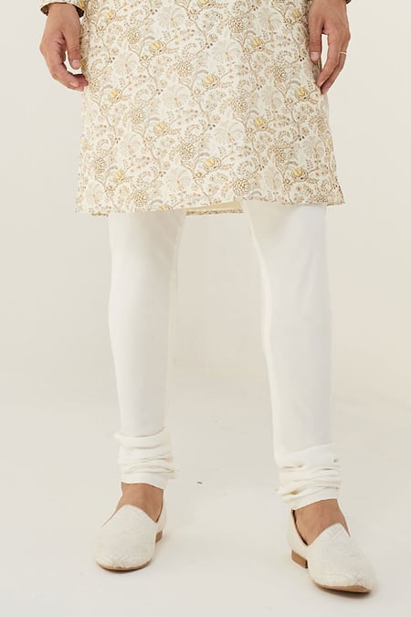 Arjan Dugal_Cream Chanderi Silk, Silk, Viscose Floral Print Kurta Set _Online_at_Aza_Fashions