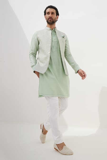 Arjan Dugal Sage Green Zari Embroidered Bundi 