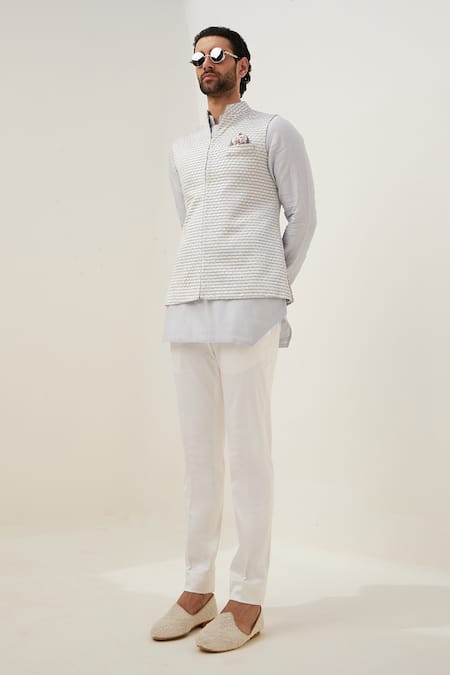 Buy Arjan Dugal Blue Chanderi Silk Embroidery Bundi Online at Aza Fashions Buy_Arjan Dugal_Blue Chanderi Silk Embroidery Bundi _Online_at_Aza_Fashions