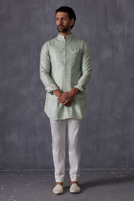 Arjan Dugal Green Chanderi Silk Embroidery Bundi