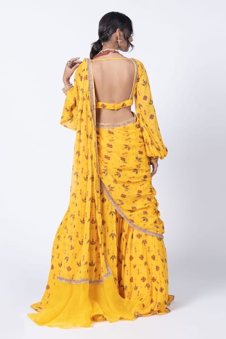 Kyross Floral Butta Print Lehenga Saree With Blouse 