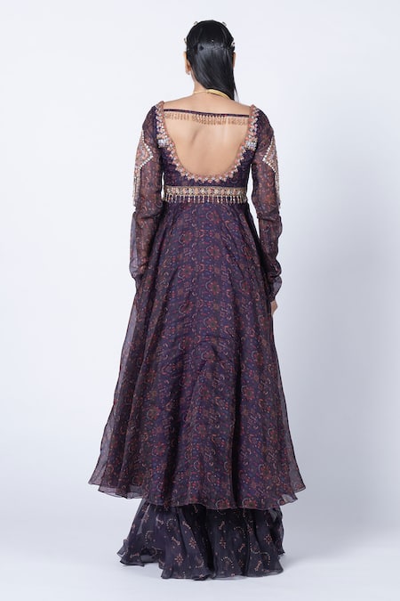 Kyross Floral Jaal Print Anarkali Gharara Set 