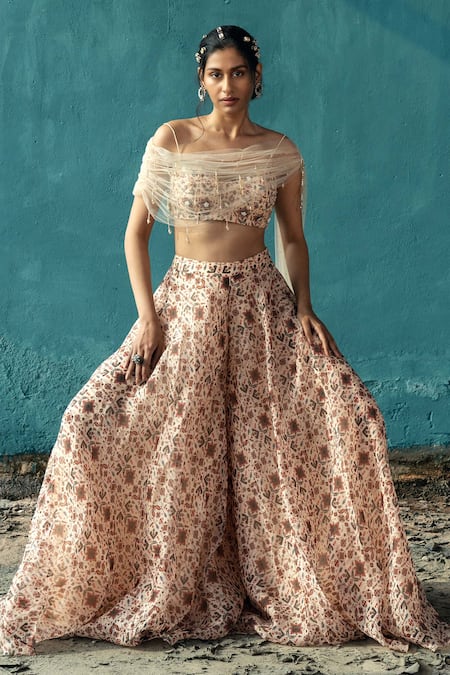 Buy Kyross Ivory Organza, Tulle Sequins, Beads Sweetheart Neck Printed Bustier Sharara Set Online at Aza Fashions Buy_Kyross_Ivory Organza, Tulle Sequins, Beads Sweetheart Neck Printed Bustier Sharara Set _Online_at_Aza_Fashions