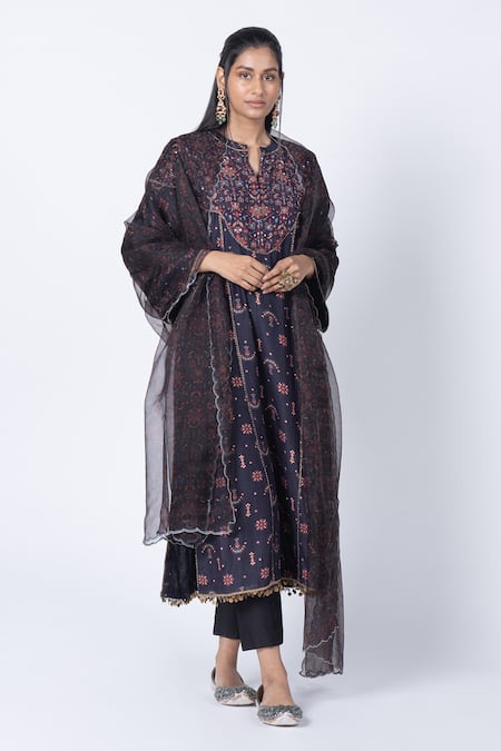 KYROSS Silk Chanderi Printed Kurta Set 