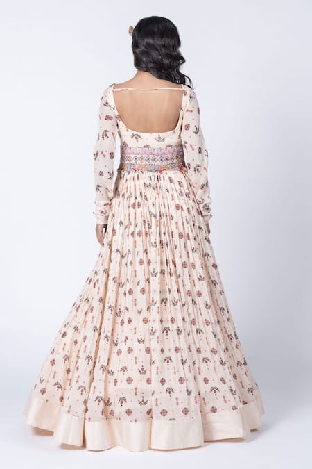 Kyross Floral Jaal Print Anarkali With Gilet 
