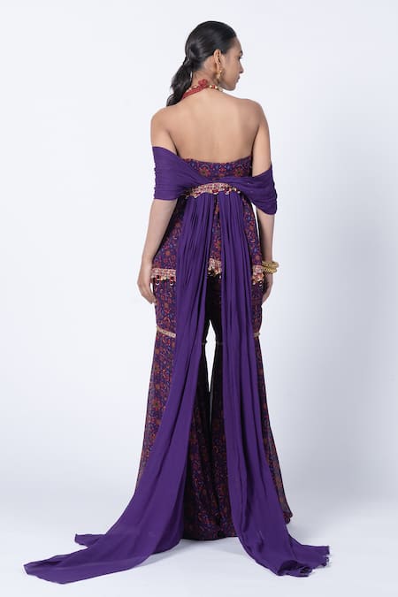 Kyross Off Shoulder Draped Peplum & Gharara Set 