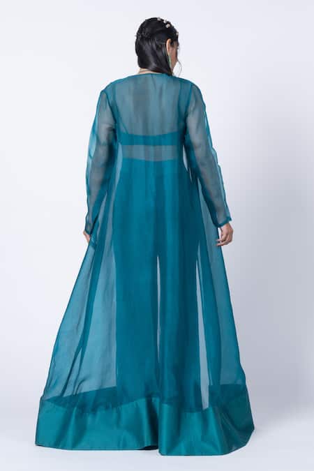 Kyross Organza Cape & Flared Pant Set 