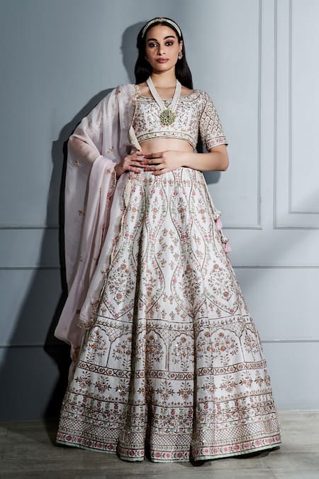 Buy White Chanderi Silk Sweetheart Neck Embroidered Bridal Lehenga Set For  Women by MATSYA Online at Aza Fashions.