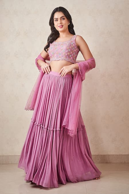 SAMMOHI BY MOKSHA AND HIRAL Sequins Work Tiered Lehenga Set 