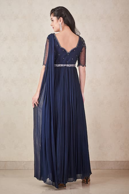 Shop Sammohi By Moksha And Hiral Blue Chiffon Crystals, Embroidery Round Neck Hand Anarkali With Dupatta at Aza Fashions Shop_Sammohi By Moksha And Hiral_Blue Chiffon Crystals, Embroidery Round Neck Hand Anarkali With Dupatta _at_Aza_Fashions