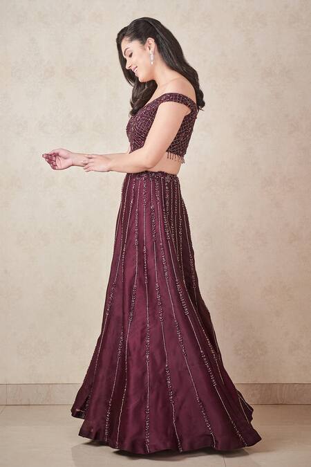 Buy Sammohi By Moksha And Hiral Wine Silk Organza Sequins, Beads One Shoulder Hand Embroidered Gown Online at Aza Fashions Buy_Sammohi By Moksha And Hiral_Wine Silk Organza Sequins, Beads One Shoulder Hand Embroidered Gown _Online_at_Aza_Fashions