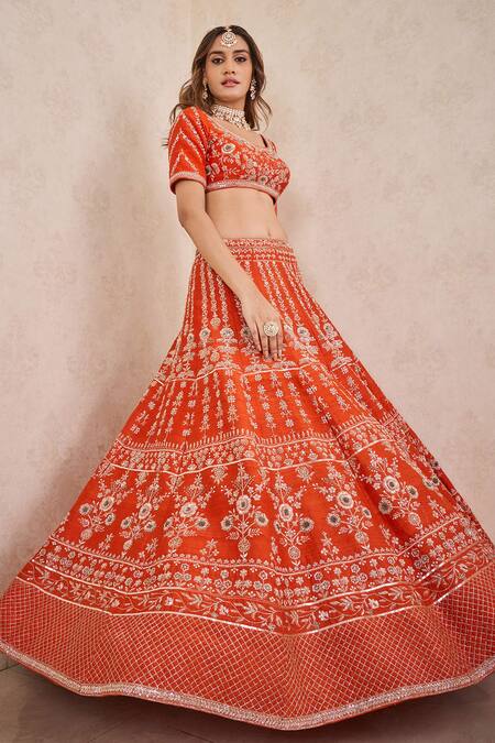 Buy Sammohi By Moksha And Hiral Orange Silk Zari Asymmetric Zardosi Work Blouse Bridal Lehenga Set Online at Aza Fashions Buy_Sammohi By Moksha And Hiral_Orange Silk Zari Asymmetric Zardosi Work Blouse Bridal Lehenga Set _Online_at_Aza_Fashions