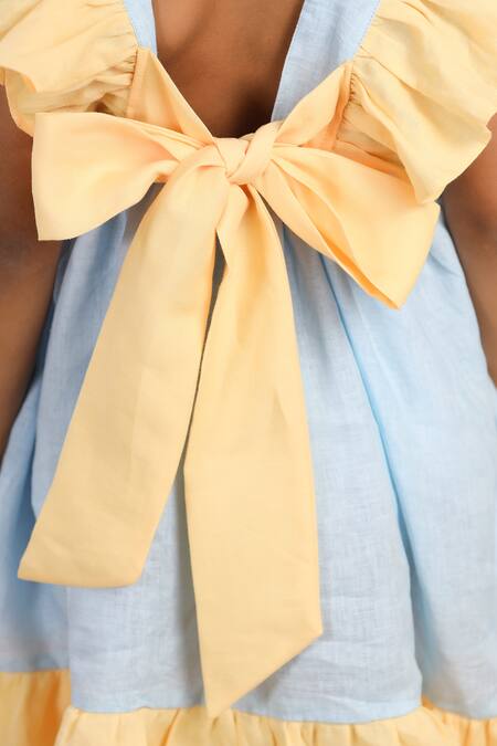 Buy_Casa Ninos_Blue Linen Embroidery Floral Dress 