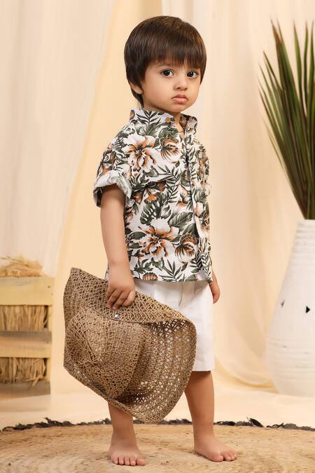 Buy_Casa Ninos_Green Cotton Printed Tropical Shirt _Online_at_Aza_Fashions