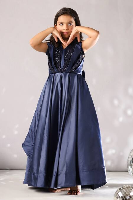 Buy_Casa Ninos_Blue Silk Sequins Embroidered Gown _Online_at_Aza_Fashions