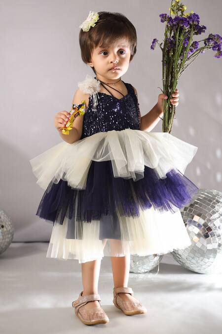 Casa Ninos_Off White Net Sequins Layered Embroidered Dress _Online_at_Aza_Fashions