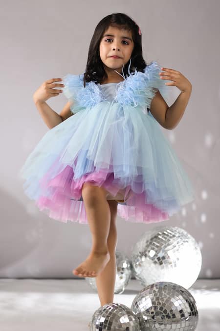 Casa Ninos_Purple Net Feathers, Sequins Embellished Dress _Online_at_Aza_Fashions