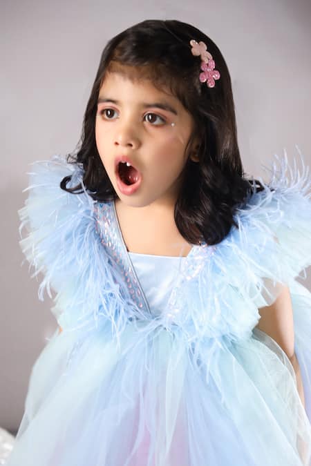 Buy_Casa Ninos_Purple Net Feathers, Sequins Embellished Dress _Online_at_Aza_Fashions