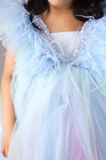 Shop_Casa Ninos_Purple Net Feathers, Sequins Embellished Dress _Online_at_Aza_Fashions