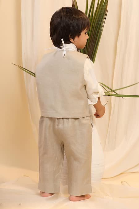Shop_Casa Ninos_Beige Linen Jacket Trouser Set _at_Aza_Fashions