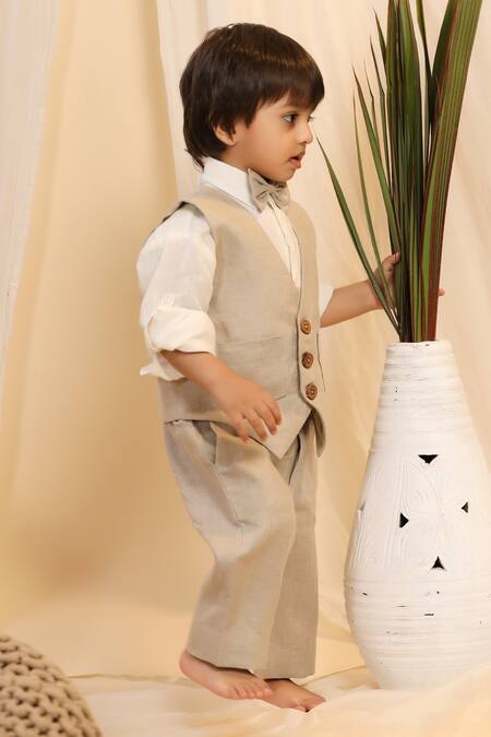 Shop_Casa Ninos_Beige Linen Jacket Trouser Set _Online_at_Aza_Fashions