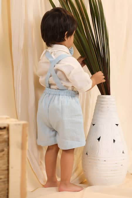 Casa Ninos Linen Solid Dungaree & Shirt Set 