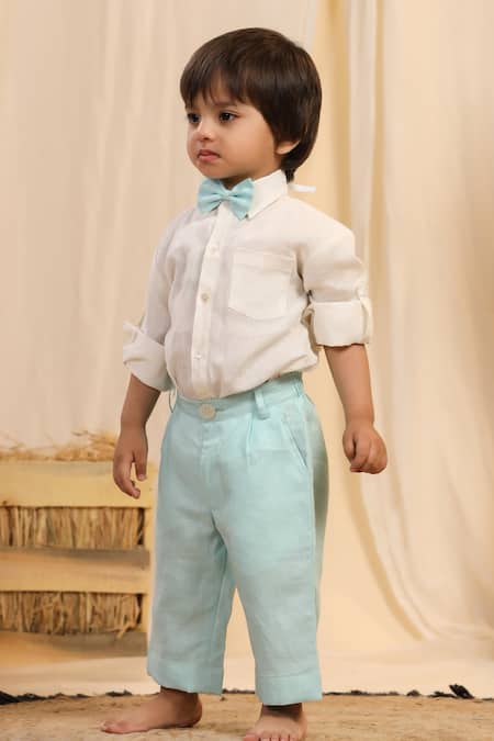 Casa Ninos_Green Linen Shirt And Trouser Set _Online_at_Aza_Fashions