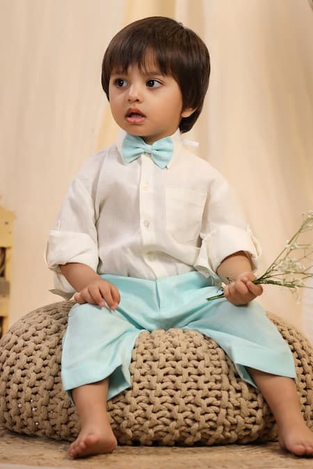 Shop_Casa Ninos_Green Linen Shirt And Trouser Set _Online_at_Aza_Fashions