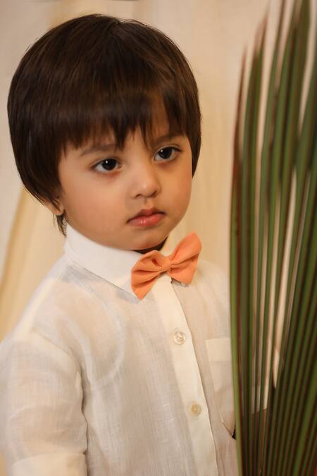 Casa Ninos_Orange Linen Solid Shirt And Shorts Set _at_Aza_Fashions