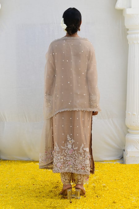 Shop Label Niti Bothra Ivory Silk, Organza Sequins, Pearls, Embroidery, Banaras Kurta Pant Set at Aza Fashions Shop_Label Niti Bothra_Ivory Silk, Organza Sequins, Pearls, Embroidery, Banaras Kurta Pant Set _at_Aza_Fashions