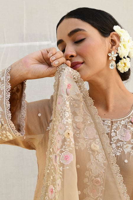 Buy Label Niti Bothra Ivory Silk, Organza Sequins, Pearls, Embroidery, Banaras Kurta Pant Set Online at Aza Fashions Buy_Label Niti Bothra_Ivory Silk, Organza Sequins, Pearls, Embroidery, Banaras Kurta Pant Set _Online_at_Aza_Fashions