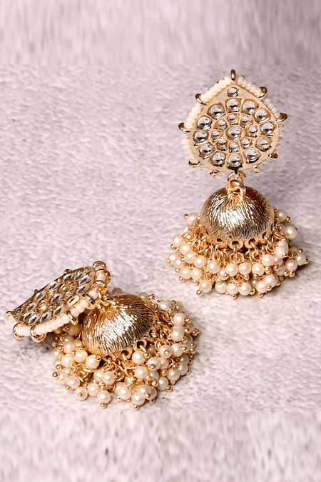Shop_Khwaab By Sanjana Lakhani_Gold Plated Kundan Jhumka Earrings _at_Aza_Fashions