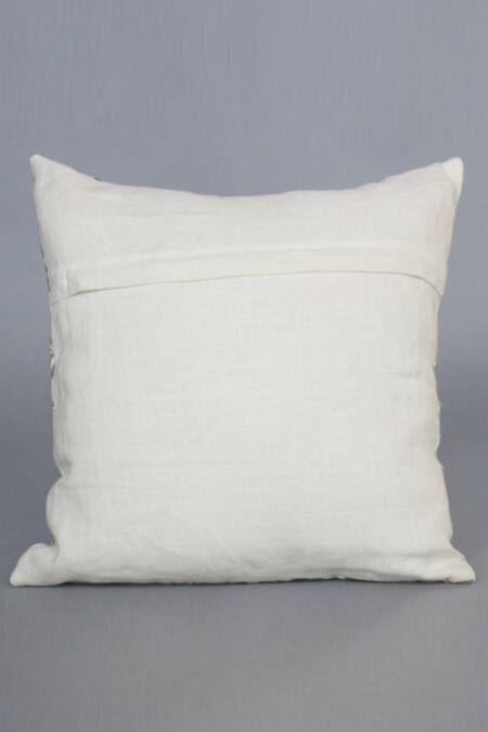 Shop Wild Paisley Studio Blue Cotton Hand Block Printed Orchid Quilted Cushion Cover 2 Pcs Set at Aza Fashions Shop_Wild Paisley Studio_Blue Cotton Hand Block Printed Orchid Quilted Cushion Cover 2 Pcs Set_at_Aza_Fashions